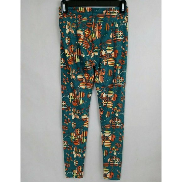 New LuLaRoe One Size Leggings Jade With Multi-Color Jungle Floral Design - Picture 3 of 6